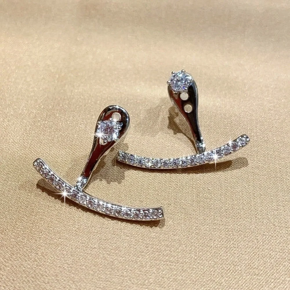 Any 2/$20! Crystal Studs w/Curved Jacket Earrings - Picture 1 of 7